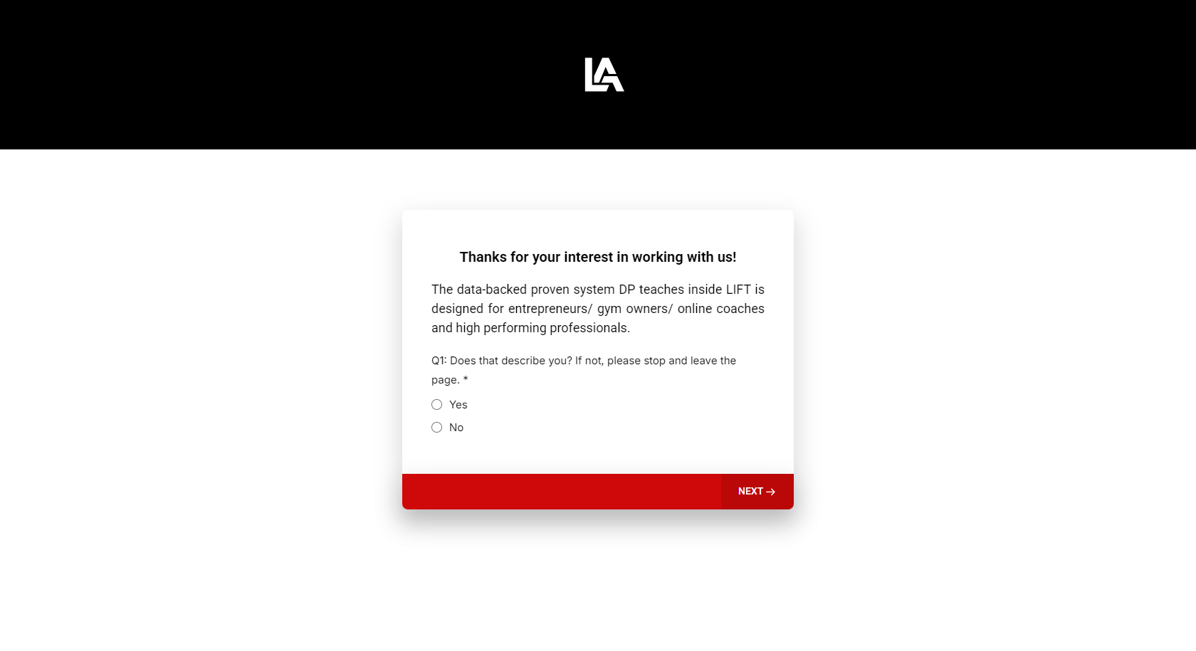 Lift Agency qualification funnel